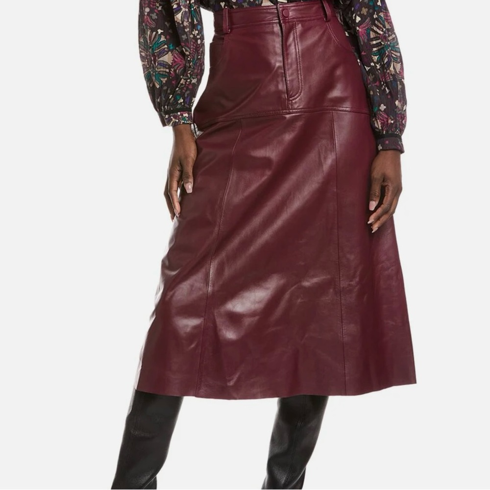 Ba&sh Burgundy Asia Midi Leather Skirt